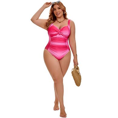 Women's Plus Size 1 Piece Swimsuits Twist Front Push Up Tummy Control Swimwear Beach Bathing Suits