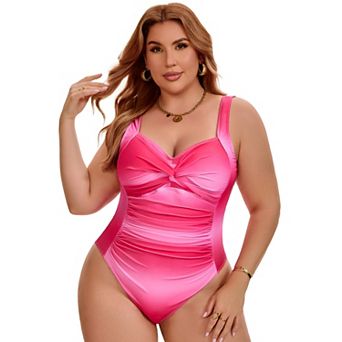 Women's Plus Size 1 pc Swimsuits Twist Front Push Up Tummy Control Swimwear Beach Bathing Suits
