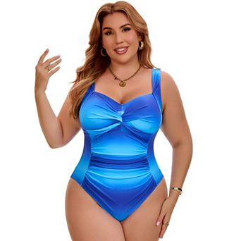 Women's Plus Size 1 pc Swimsuits Twist Front Push Up Tummy Control Swimwear Beach Bathing Suits