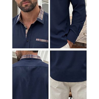 Men's Dress Shirts Long Sleeve Plaid Collar Formal Business Button Down Shirt