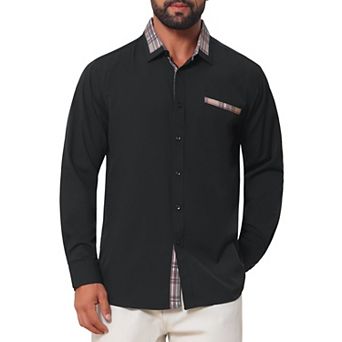 Men's Dress Shirts Long Sleeve Plaid Collar Formal Business Button Down Shirt