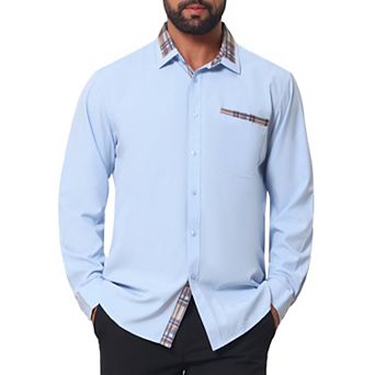 Men's Dress Shirts Long Sleeve Plaid Collar Formal Business Button Down Shirt