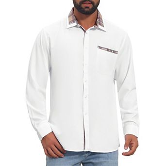 Men's Dress Shirts Long Sleeve Plaid Collar Formal Business Button Down Shirt