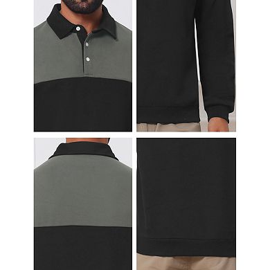 Men's Casual 3-Button Collar Color Block Long Sleeves Polo Shirts