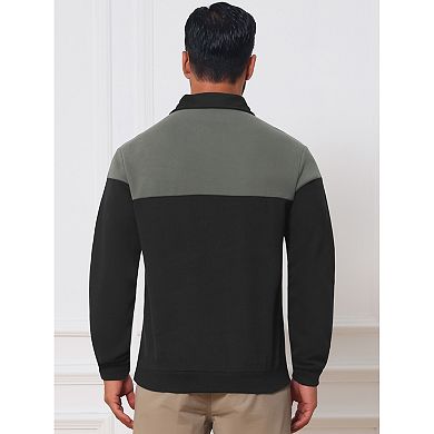 Men's Casual 3-Button Collar Color Block Long Sleeves Polo Shirts