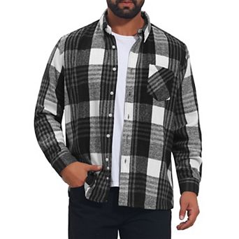 Men's Brushed Cotton Shirts Retro Long Sleeve Casual Plaid Flannel Shirt