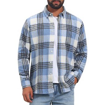 Men's Brushed Cotton Shirts Retro Long Sleeve Casual Plaid Flannel Shirt