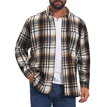 Men's Brushed Cotton Shirts Retro Long Sleeve Casual Plaid Flannel Shirt