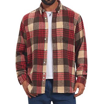 Men's Brushed Cotton Shirts Retro Long Sleeve Casual Plaid Flannel Shirt