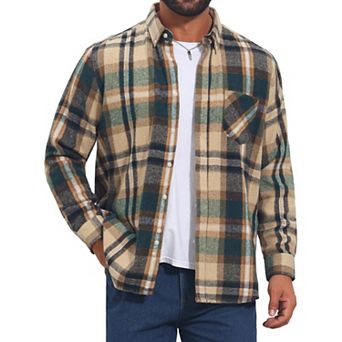 Men's Brushed Cotton Shirts Retro Long Sleeve Casual Plaid Flannel Shirt