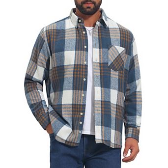 Men's Brushed Cotton Shirts Retro Long Sleeve Casual Plaid Flannel Shirt