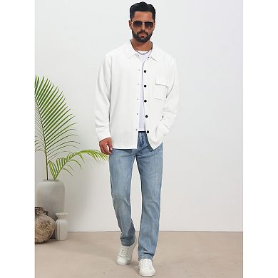 Men's Vintage Casual Button Down Chest Pocket Jacquard Knit Shirt Jacket
