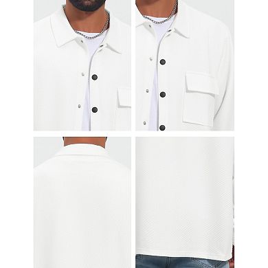 Men's Vintage Casual Button Down Chest Pocket Jacquard Knit Shirt Jacket