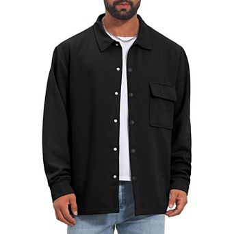 Men's Vintage Casual Button Down Chest Pocket Jacquard Knit Shirt Jacket