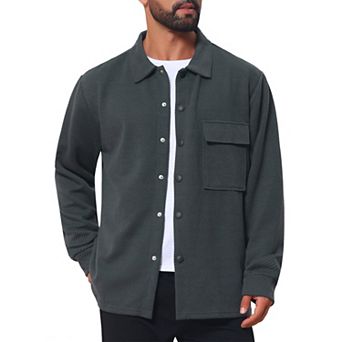 Men's Vintage Casual Button Down Chest Pocket Jacquard Knit Shirt Jacket