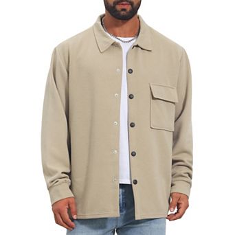 Men's Vintage Casual Button Down Chest Pocket Jacquard Knit Shirt Jacket