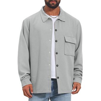 Men's Vintage Casual Button Down Chest Pocket Jacquard Knit Shirt Jacket