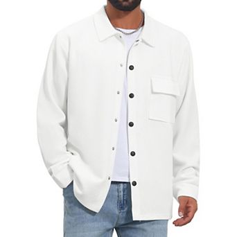 Men's Vintage Casual Button Down Chest Pocket Jacquard Knit Shirt Jacket