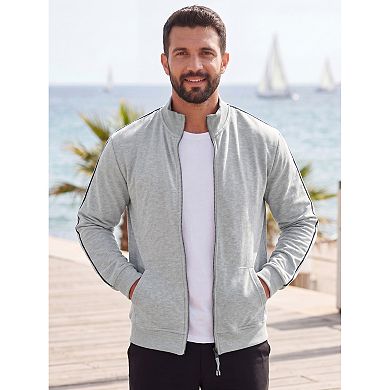 Men's Solid Color Stand Collar Zipper Long Sleeve Pullover Sport Gym Sweatshirt