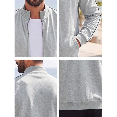 Men's Solid Color Stand Collar Zipper Long Sleeve Pullover Sport Gym Sweatshirt