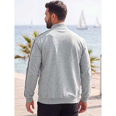 Men's Solid Color Stand Collar Zipper Long Sleeve Pullover Sport Gym Sweatshirt