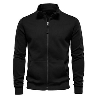 Men's Solid Color Stand Collar Zipper Long Sleeve Pullover Sport Gym Sweatshirt