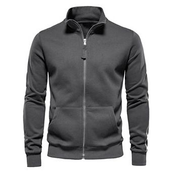 Men's Solid Color Stand Collar Zipper Long Sleeve Pullover Sport Gym Sweatshirt