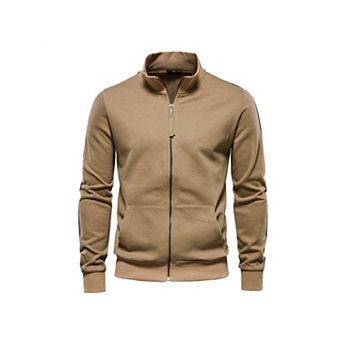 Men's Solid Color Stand Collar Zipper Long Sleeve Pullover Sport Gym Sweatshirt