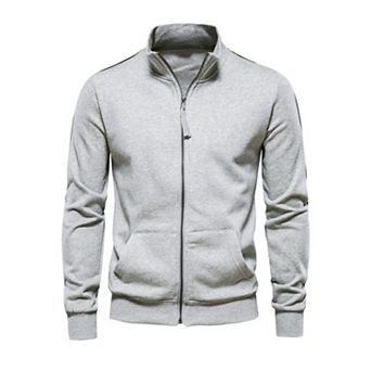 Men's Solid Color Stand Collar Zipper Long Sleeve Sport Gym Sweatshirt