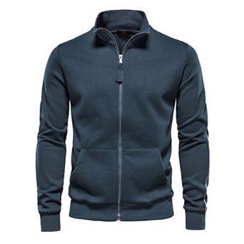 Men's Solid Color Stand Collar Zipper Long Sleeve Pullover Sport Gym Sweatshirt