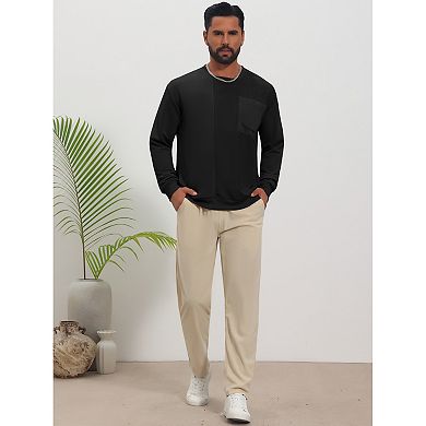 Men's Corduroy Pullover Patchwork Round Neck Pocket Streetwear Casual Sweatshirt