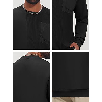 Men's Corduroy Pullover Patchwork Round Neck Pocket Streetwear Casual Sweatshirt
