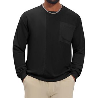 Men's Corduroy Pullover Patchwork Round Neck Pocket Streetwear Casual Sweatshirt