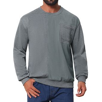 Men's Corduroy Pullover Patchwork Round Neck Pocket Streetwear Casual Sweatshirt