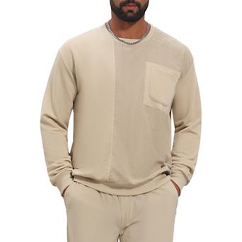 Men's Corduroy Pullover Patchwork Round Neck Pocket Streetwear Casual Sweatshirt