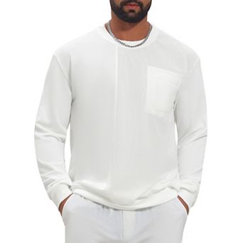 Men's Corduroy Pullover Patchwork Round Neck Pocket Streetwear Casual Sweatshirt