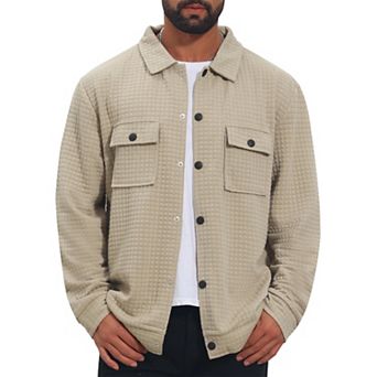 Men's Casual Shacket Button Long Sleeves Trucker Jacket