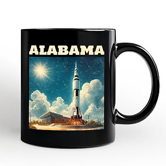 Retro Alabama State Rocket Launch Mug, NASA Space Center Gift and Huntsville Souvenir