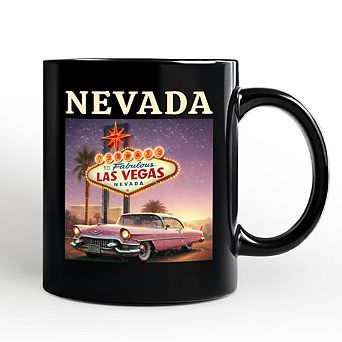 Vintage Nevada State Las Vegas Sign Mug, Retro Pink Cadillac Gift and Desert City Souvenir