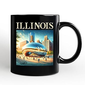 Modern Illinois State Cloud Gate Mug, Iconic Chicago Bean Gift and Urban Landmark Souvenir