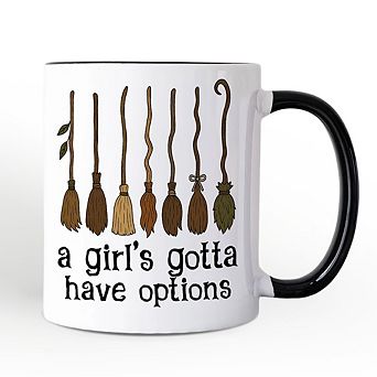 A Girl’s Gotta Have Options Witch Mug, Funny Halloween Broomstick Gift for Witches