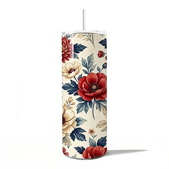 Elegant Red and Cream Flowers 20oz Tumbler With Lid and Stainless Steel Straw