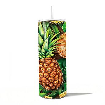 Tropical Pineapple, Citrus and Coconut 20oz Tumbler With Lid and Stainless Steel Straw