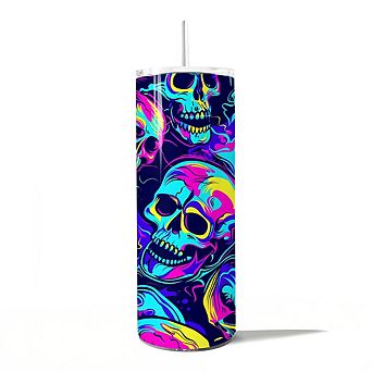 Neon Skull Chaos Psychedelic Horror 20oz Tumbler With Lid and Stainless Steel Straw