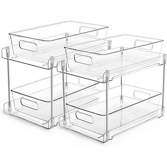 2 tier Under Sink Storage Organizer, Pull-Out Bins for Cabinet & Counter