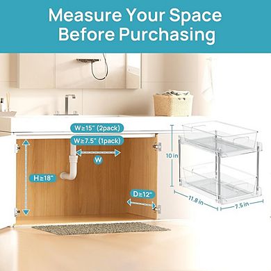 2-Tier Under Sink Storage Organizer, Pull-Out Bins for Cabinet & Counter