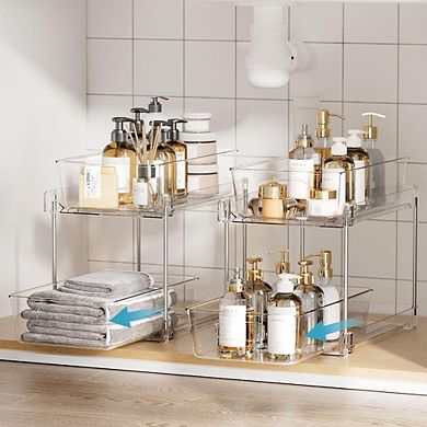 2-Tier Under Sink Storage Organizer, Pull-Out Bins for Cabinet & Counter