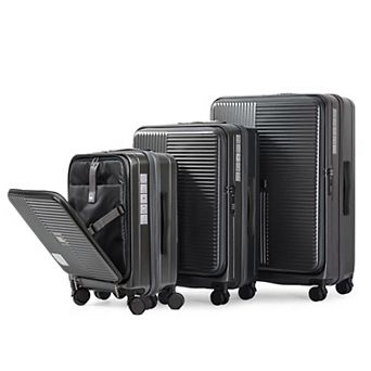 Grey 3 pc Hard Shell Luggage Set with Front Opening TSA Approved Lock 20/24/28in