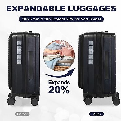 Grey 3-Piece Hard Shell Luggage Set with Front Opening TSA Approved Lock 20/24/28in