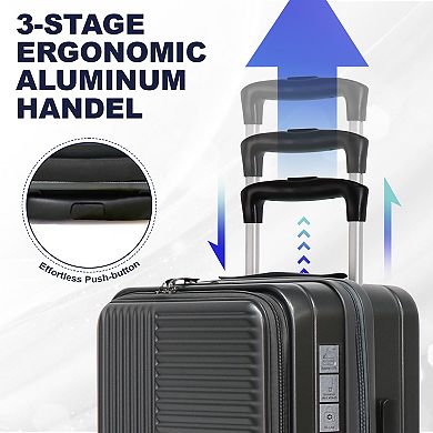 Grey 3-Piece Hard Shell Luggage Set with Front Opening TSA Approved Lock 20/24/28in